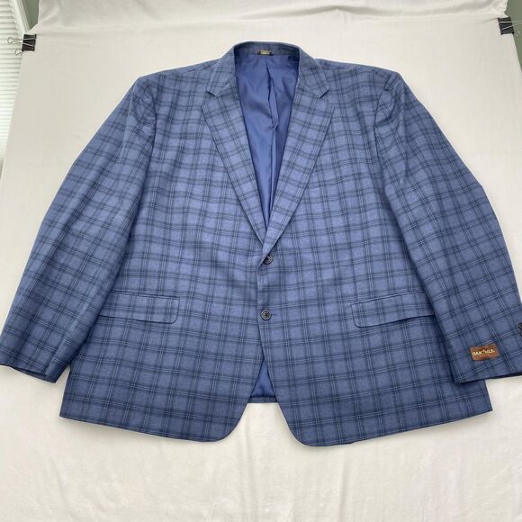 Oak Hill Blazer Sport Coat Mens 4XL 58/60R Blue Windowpane 2 Button Notch Lapel - Picture 1 of 16